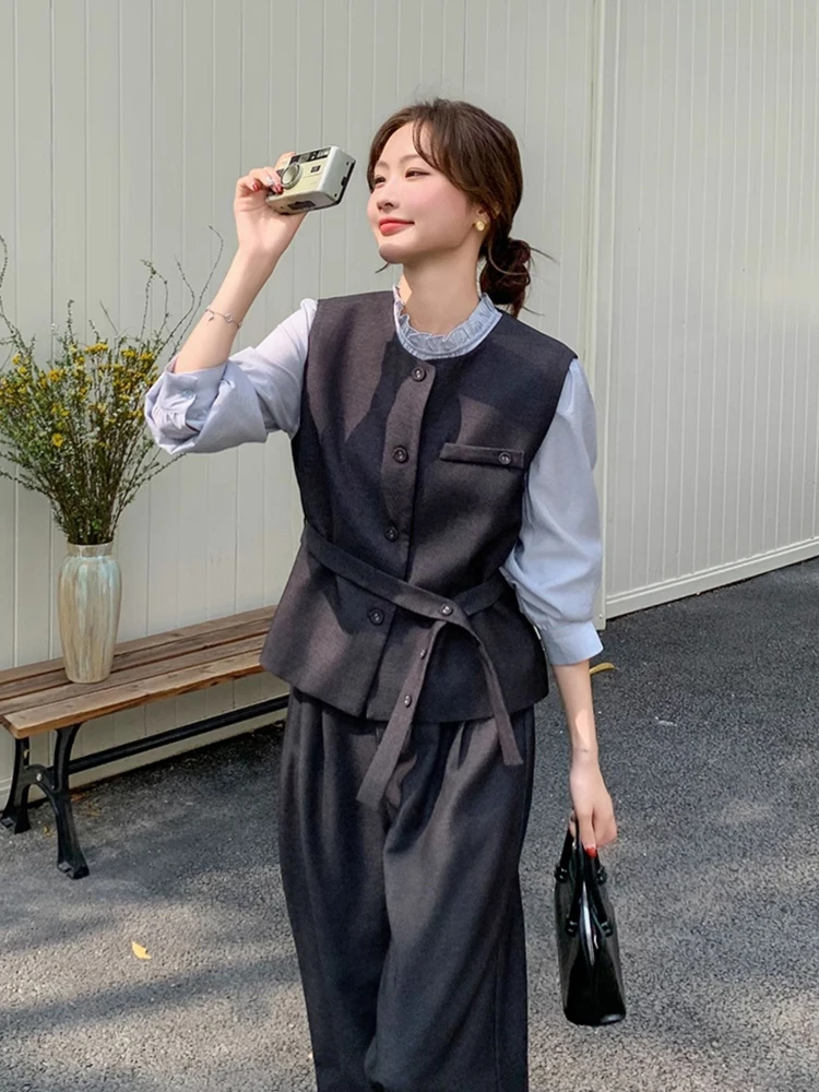 C131+C132+C133韩系穿搭套装裤松弛感慵懒风气质显瘦通勤风三件套