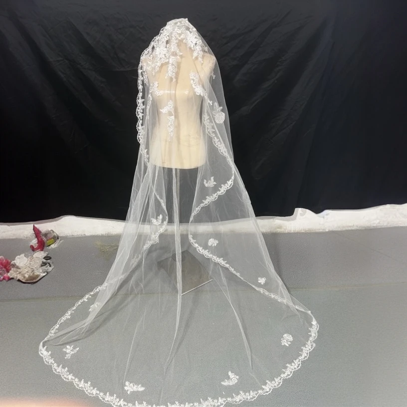 中长款复古蕾丝头纱结婚新娘（有发梳）