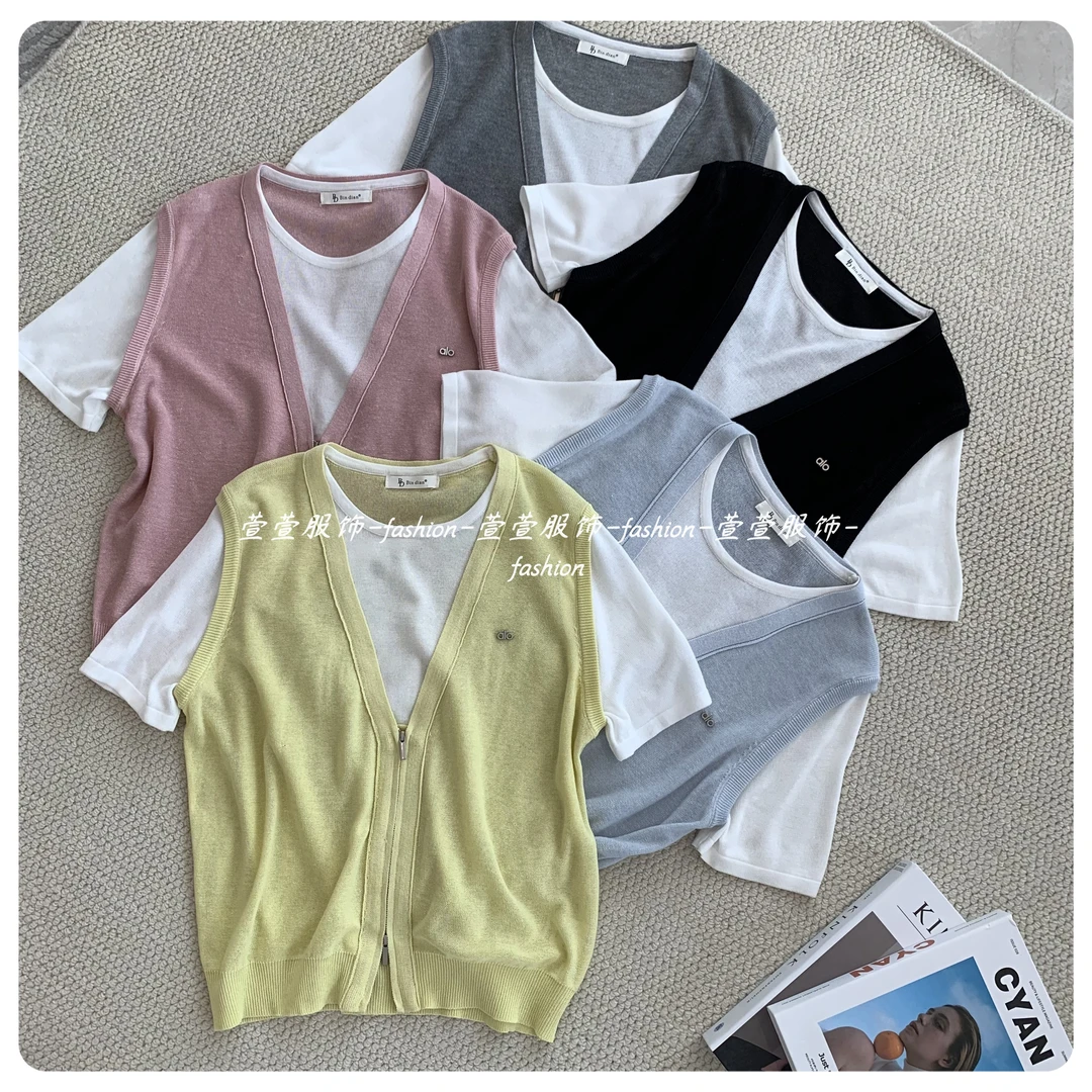 【萱萱服饰】ZZ1243春季新款时尚针织假两件百搭套头短袖品质女装