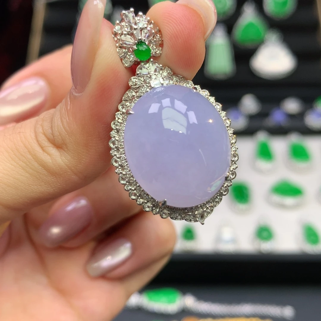 翡翠18K金镶嵌吊坠(不含链)蛋面