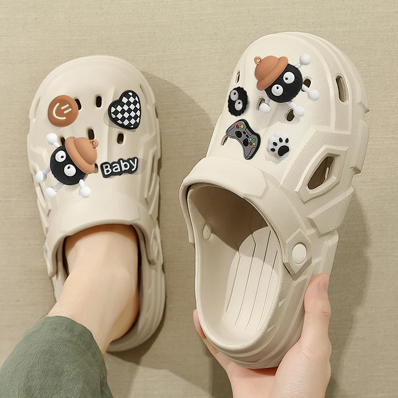 米黑煤球女士洞洞鞋夏季2025新款踩屎感eva防滑包头凉拖凉拖鞋