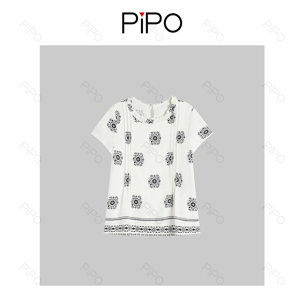 PIPO时尚圆领女士重工提花休闲夏季印花DD52XS458