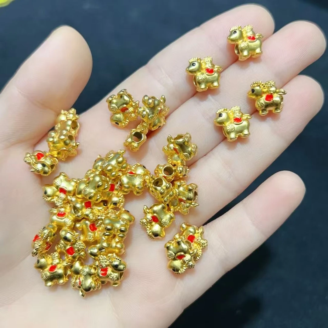 吊坠足银 足银999新款五福马配件横穿款彩色烤漆精致百搭生肖diy