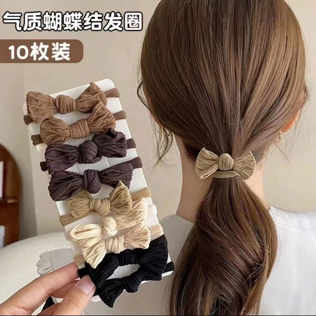 蝴蝶结发圈扎马尾高级感头绳温柔奶咖发圈丸子头发饰2025新款头饰