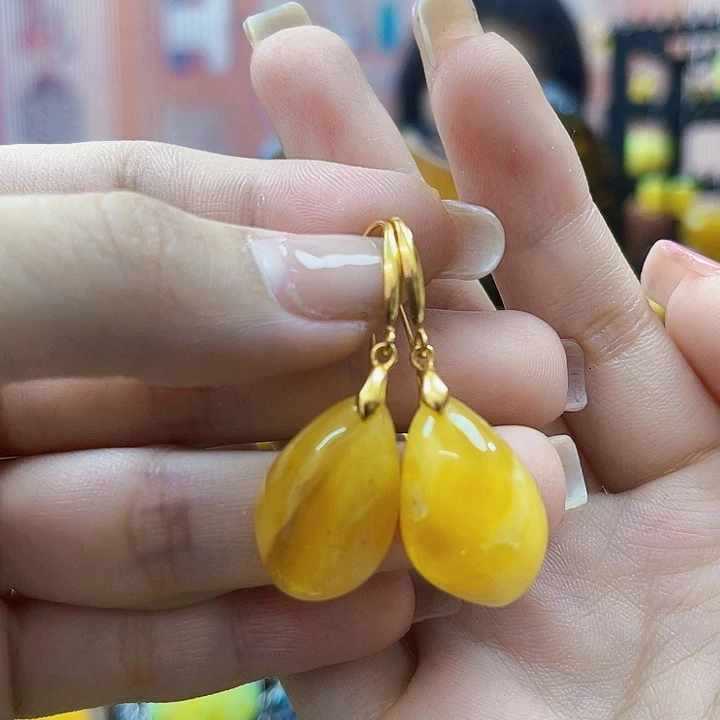 琥珀银S925镶嵌颈饰耳环