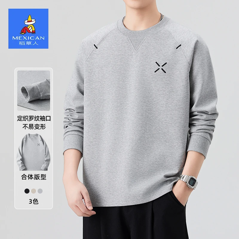 稻草人2026秋季新款潮牌圆领长袖卫衣男士时尚百搭宽松休闲上衣服