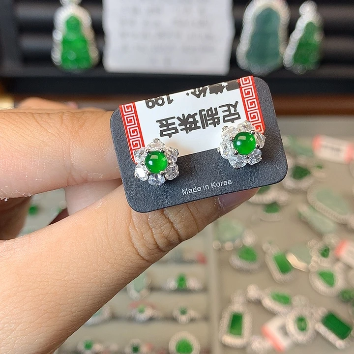 翡翠未镶嵌耳饰耳钉