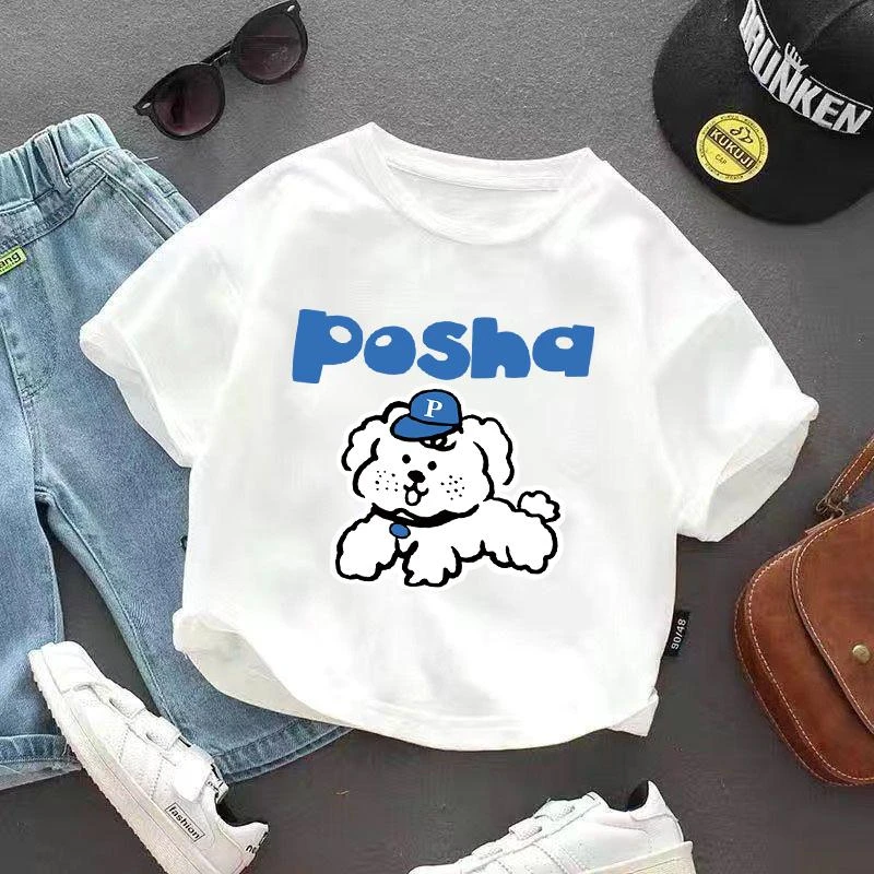 男童短袖儿童T恤纯棉夏季中小童女童洋气卡通圆领韩版半袖打底衫