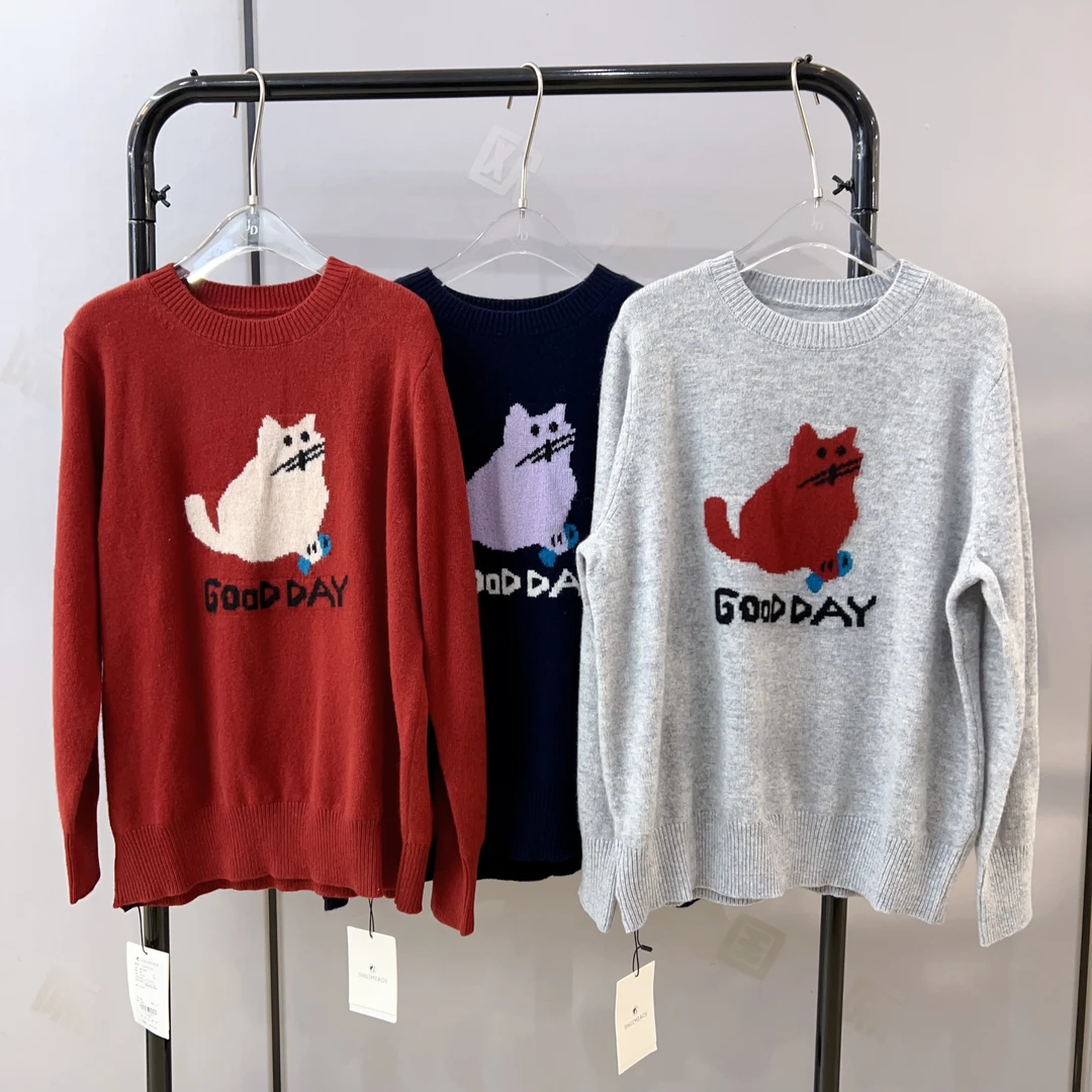 水淼25秋冬新款1718-休闲保暖-圆领小猫毛衣