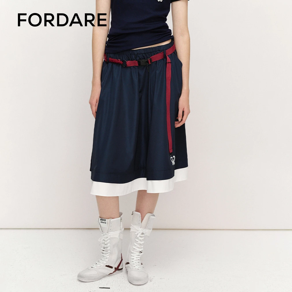 FORDARE福蝶 25夏季新品 运动拼接撞色腰带半身裙休闲百搭1559