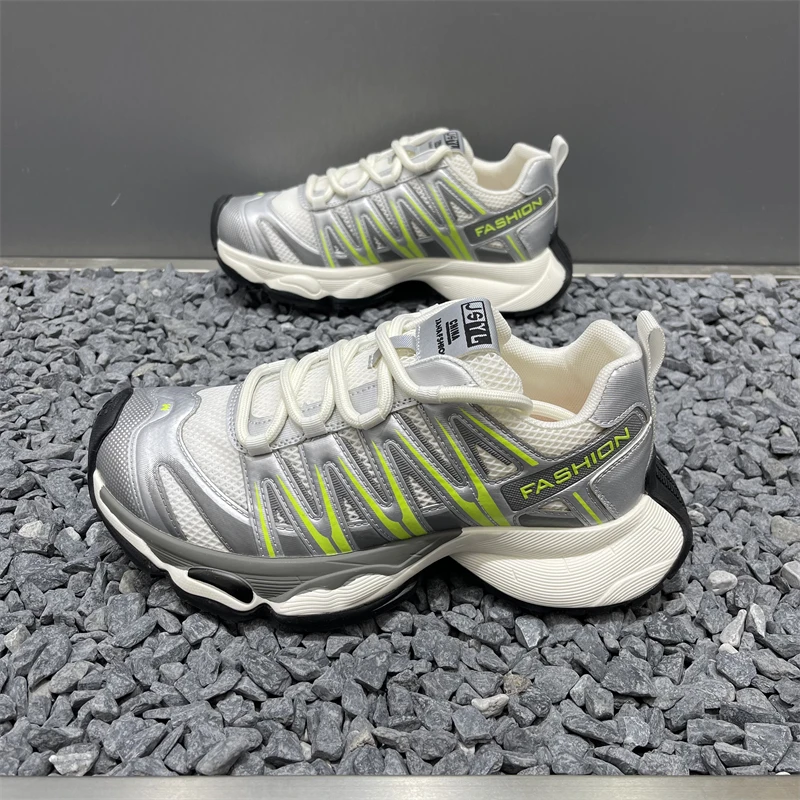 炸街夏季男鞋原创小众纯色减震老爹鞋男款增高系带圆头运动休闲鞋