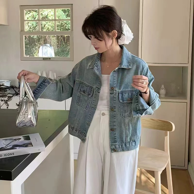 今年潮流行百搭2025春秋新款实拍水洗做旧复古针织衫牛仔外套女装