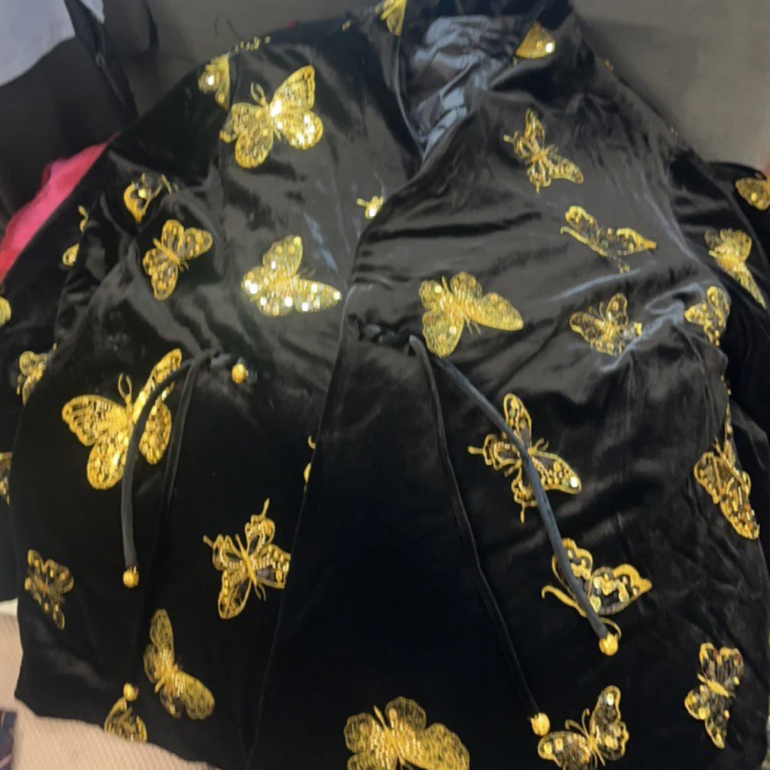 丝绒钉珠外套吉赛尔之梦流苏开衫花鸟竹设计