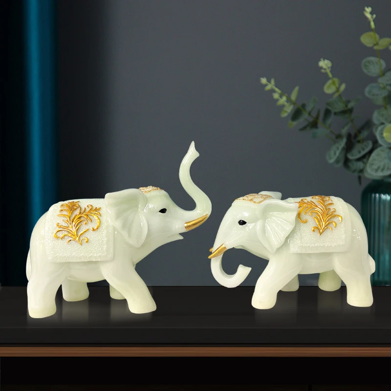 手工制作玉色大象工艺品摆件电视柜酒柜轻奢装饰品乔迁开业礼品