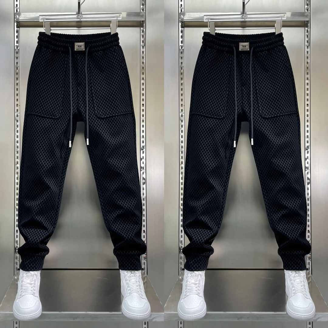 2025春季高档植绒休闲裤男士弹力简约百搭时尚修身舒适显瘦小脚裤