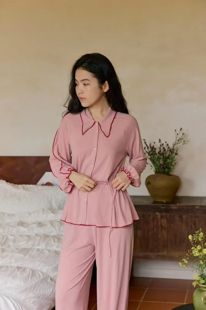 朵朵可可保暖女秋季娃娃领家居服套装睡衣套装休闲女士dw252cz016