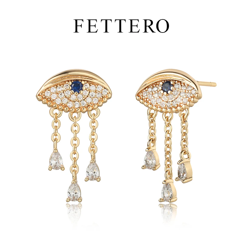 fettero 铜合金耳饰 【金色3滴泪眼睛耳钉】气质轻奢复古设计师精致