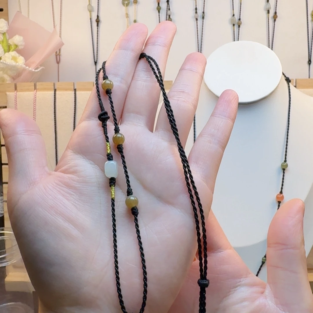 和田玉黑色双联结1.2毫米