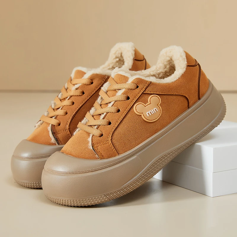 冬季加绒加厚保暖雪地靴软底防踢羊羔绒复古美拉德休闲骑行棉鞋