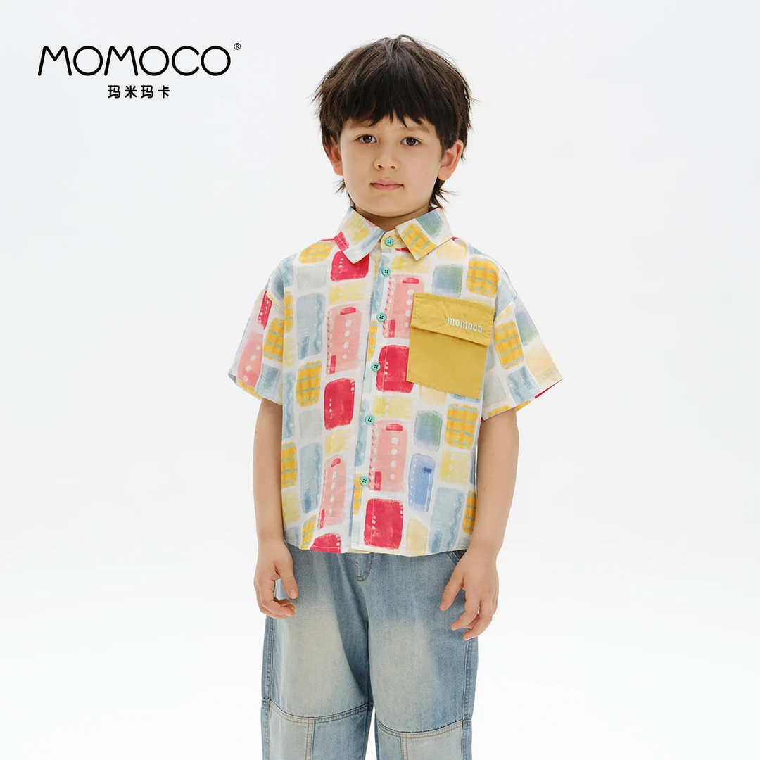 MOMOCO儿童时尚短袖休闲夏季薄款彩色印花潮流衬衫75230234011