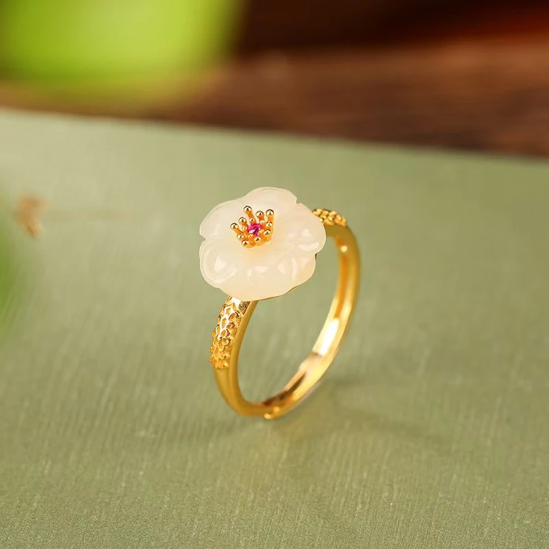 深色H10070和田玉梅花戒指（多样性发其一）