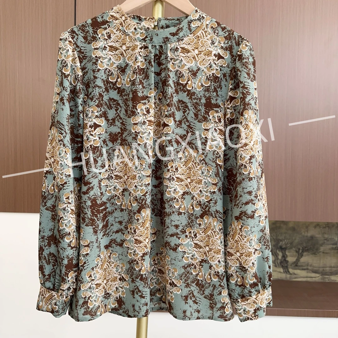 HUANGXIAOXI 花绿凤尾花气质圆领优雅长袖小衫ZF-G90