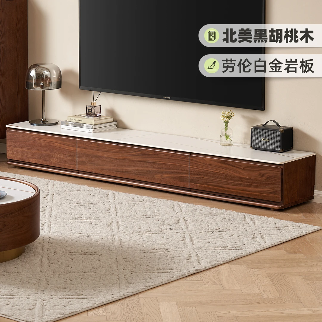 原始原素黑胡桃木电视柜岩板客厅极简储物轻奢地柜M1083