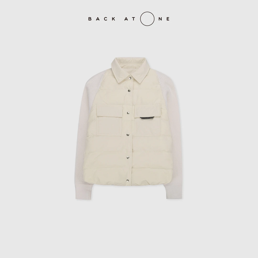 BACKATONE“白金尊绒” BC链条针梭织拼接翻领鹅绒服 BFF-1EC212B-K