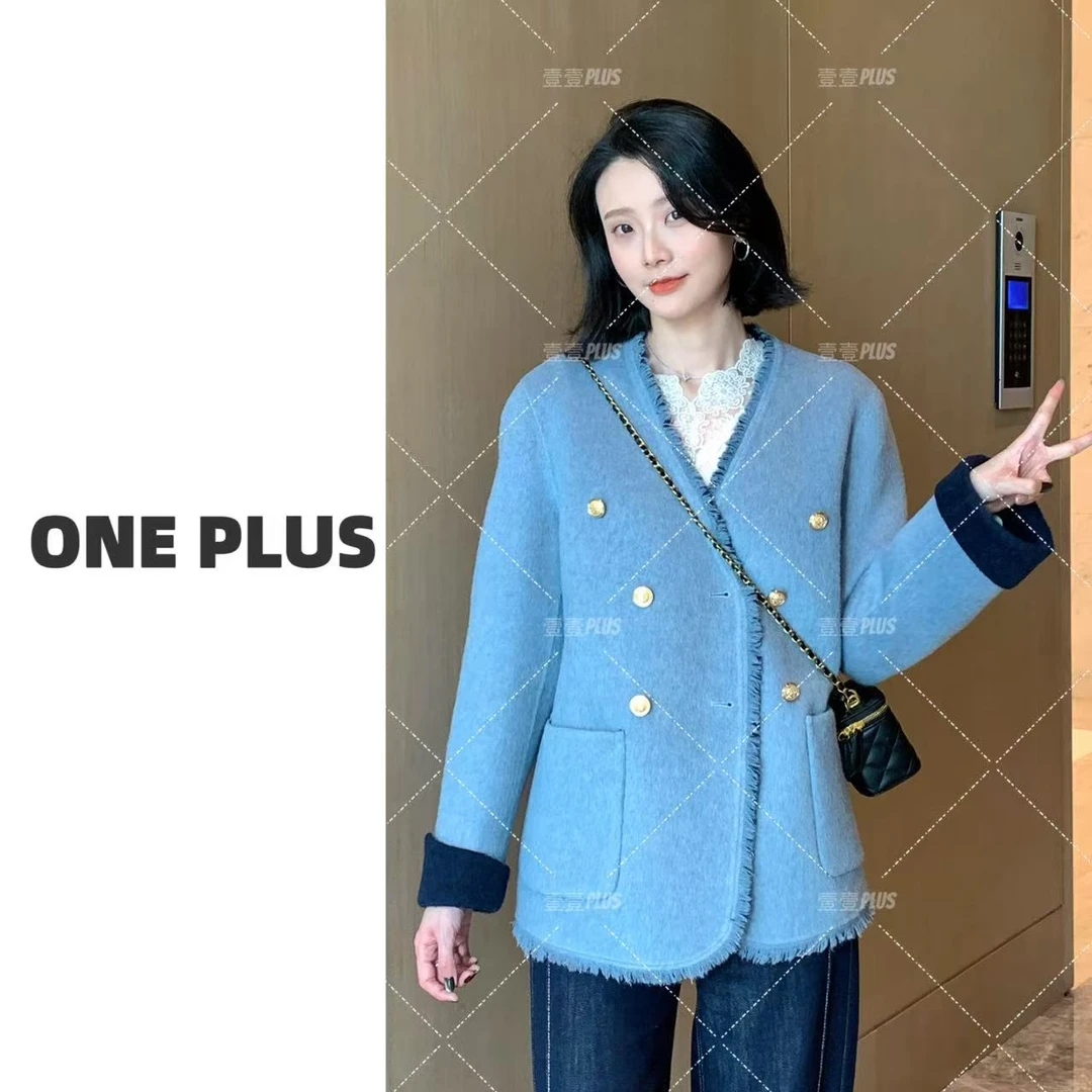 【双面穿】2025新款双面呢双色双面中长流苏时尚韩版上衣外套2522