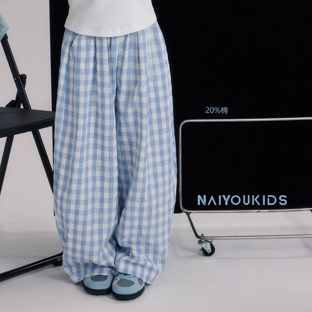 【格空投送3】女童裤子2025夏季洋气儿童格子裤宝宝休闲阔腿裤K2496