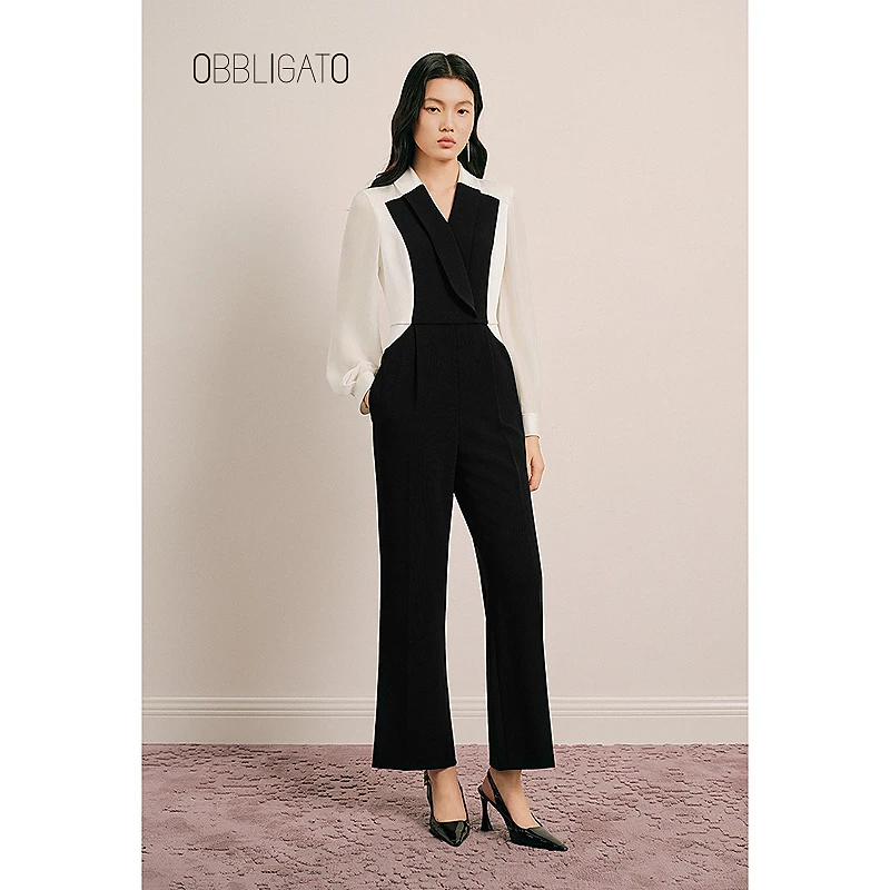 OBBLIGATO奥丽嘉朵2025早春1C35102020新品薄纱撞色拼接连体服