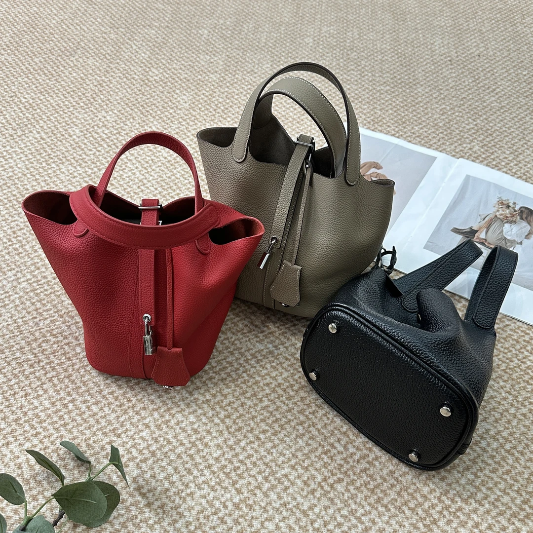 微胖女装【菜篮子包包】荔枝纹牛皮菜篮子包女款百搭日常959