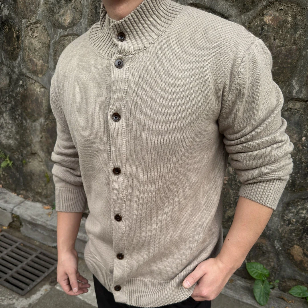 KUZ 德系休闲硬汉开衫毛衣重磅纯色针织衫高级感板正秋冬百搭长袖