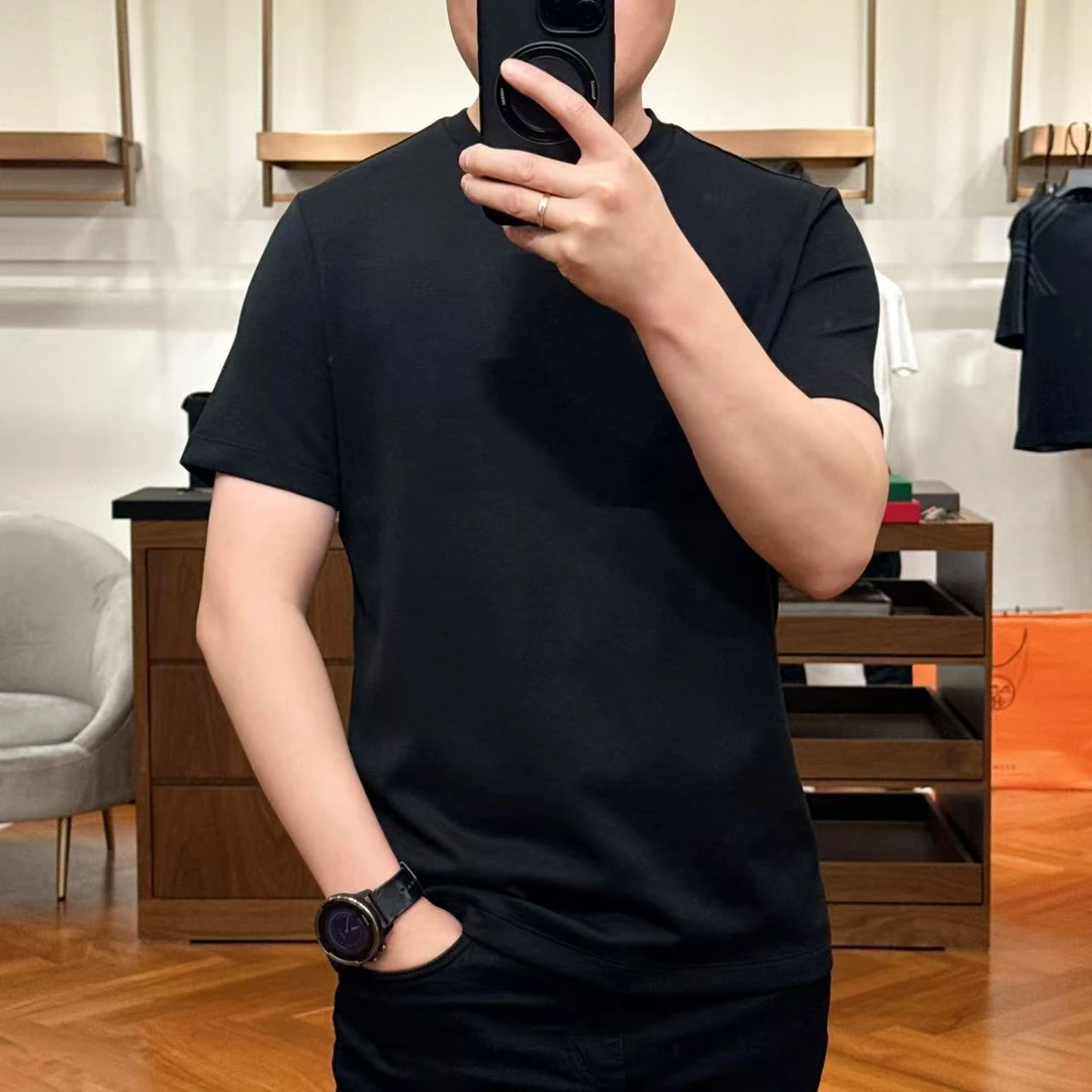 春夏新款裸感120支空气层男士T恤高品质纯色轻奢品质圆领半袖T恤