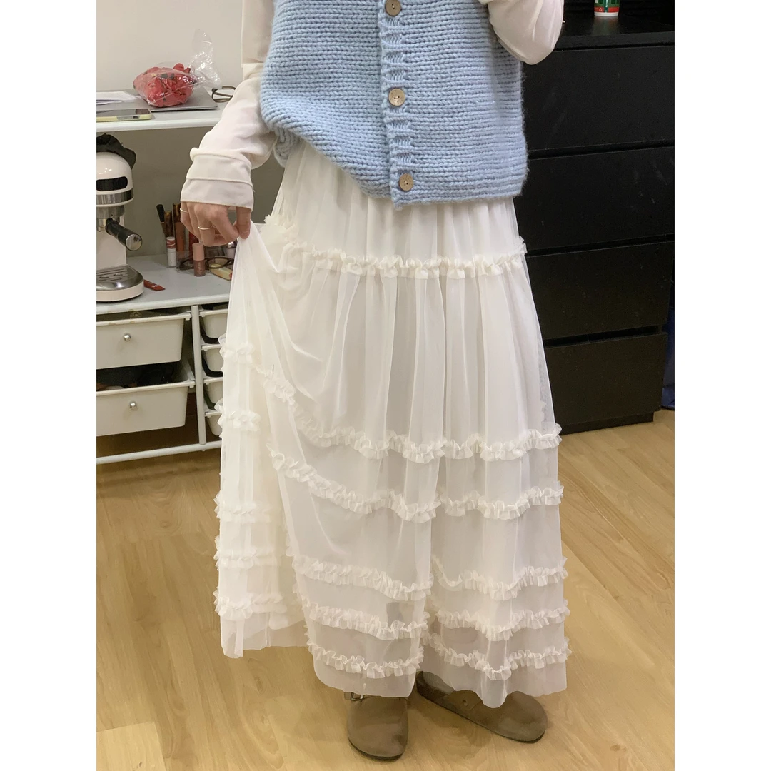 一颗晏 韩系甜美加绒内里木耳边仙气半身裙