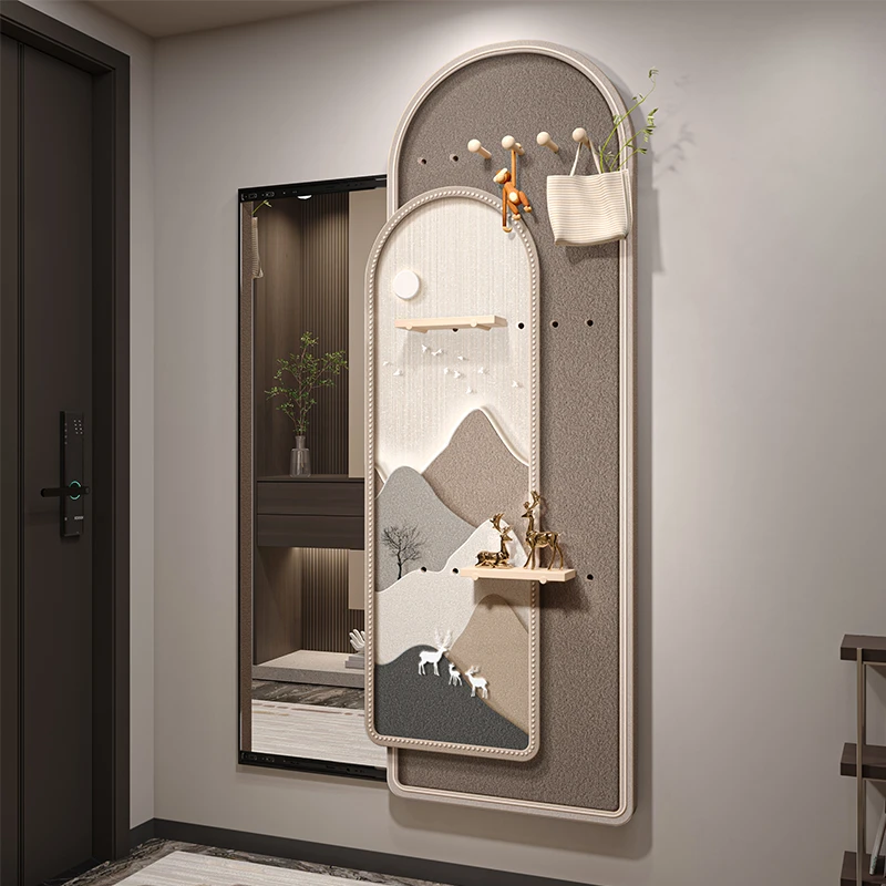 背有靠山可推拉隐藏式全身镜玄关装饰画隐形穿衣试衣镜洞洞板挂画
