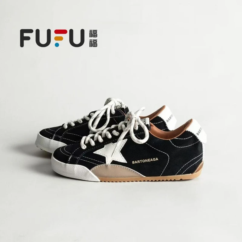 福福厚底内增高星星板鞋女2025年秋季新款小众复古百搭休闲德训鞋