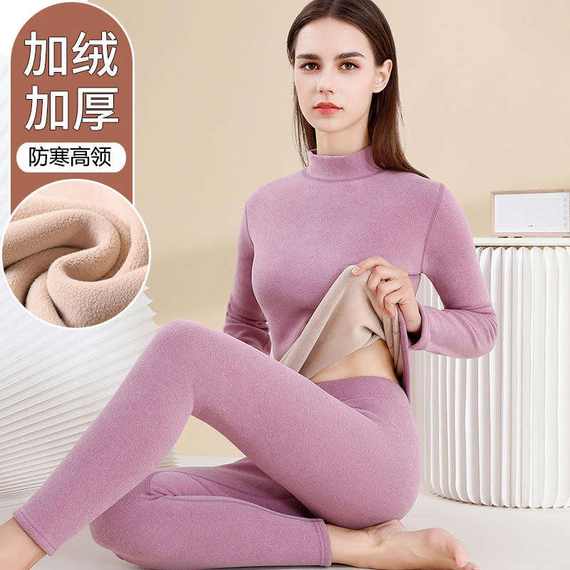 冬季加绒加厚保暖内衣套装男女士仿羊羔绒中老年防寒贴身秋衣秋裤