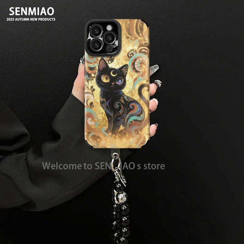 适用【苹果/oppo/华为/vivo/小米】好运玄猫小羊皮防摔手机壳女款