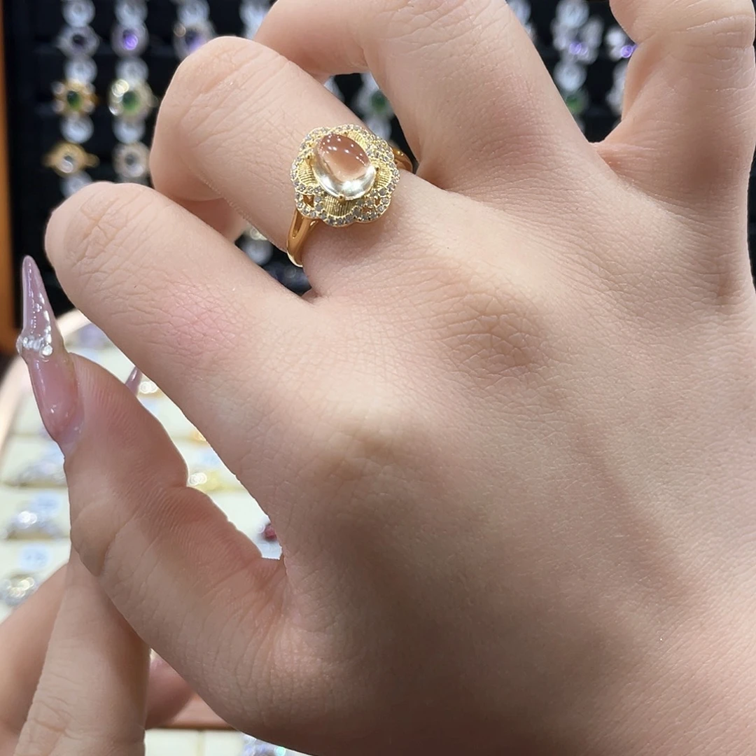 黄晶戒指女款银S925镶嵌