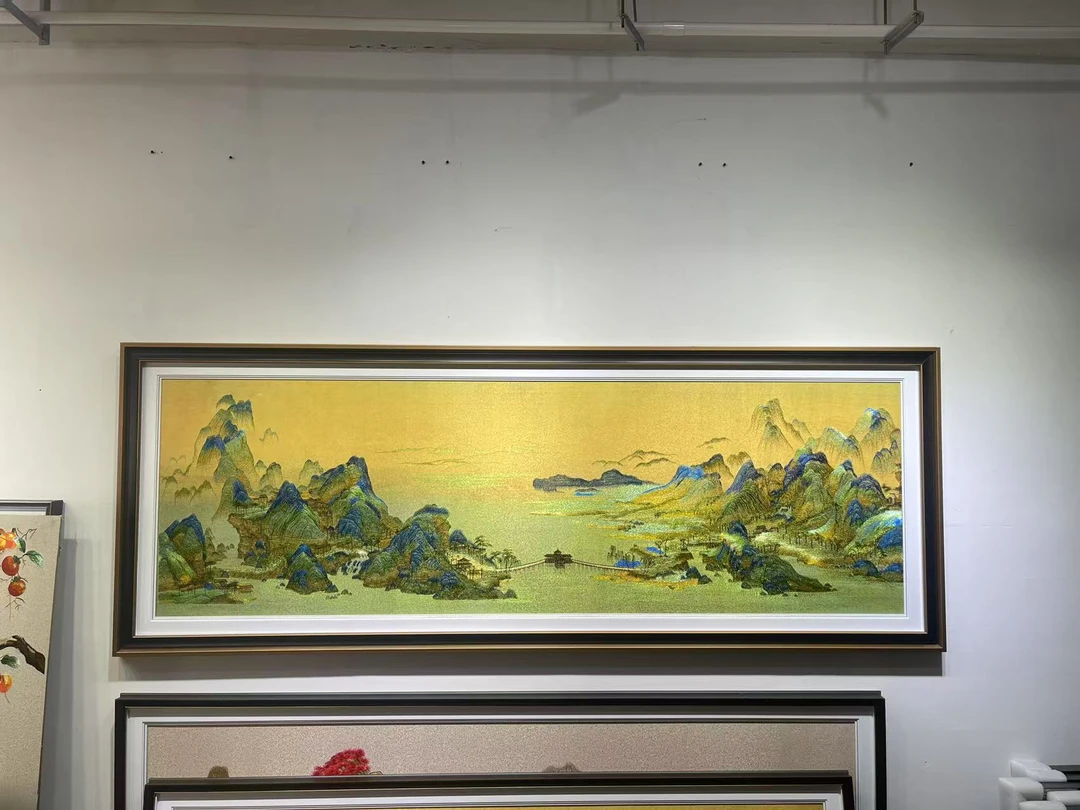 千里江山图刺绣高端织锦绣客厅沙发背景墙装饰画中式风壁画90*240