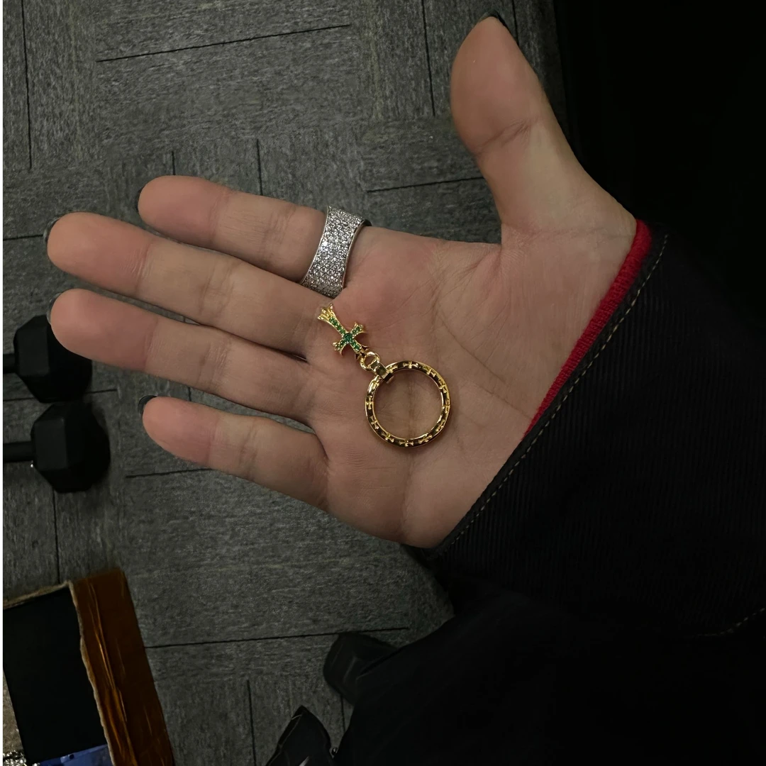 合金戒指 【黄色绿锆十字吊坠戒指】国潮风发字嘻哈潮人街头