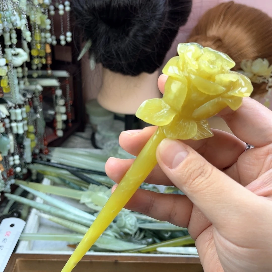 蛇纹石玉发饰未镶嵌长度17厘米左右