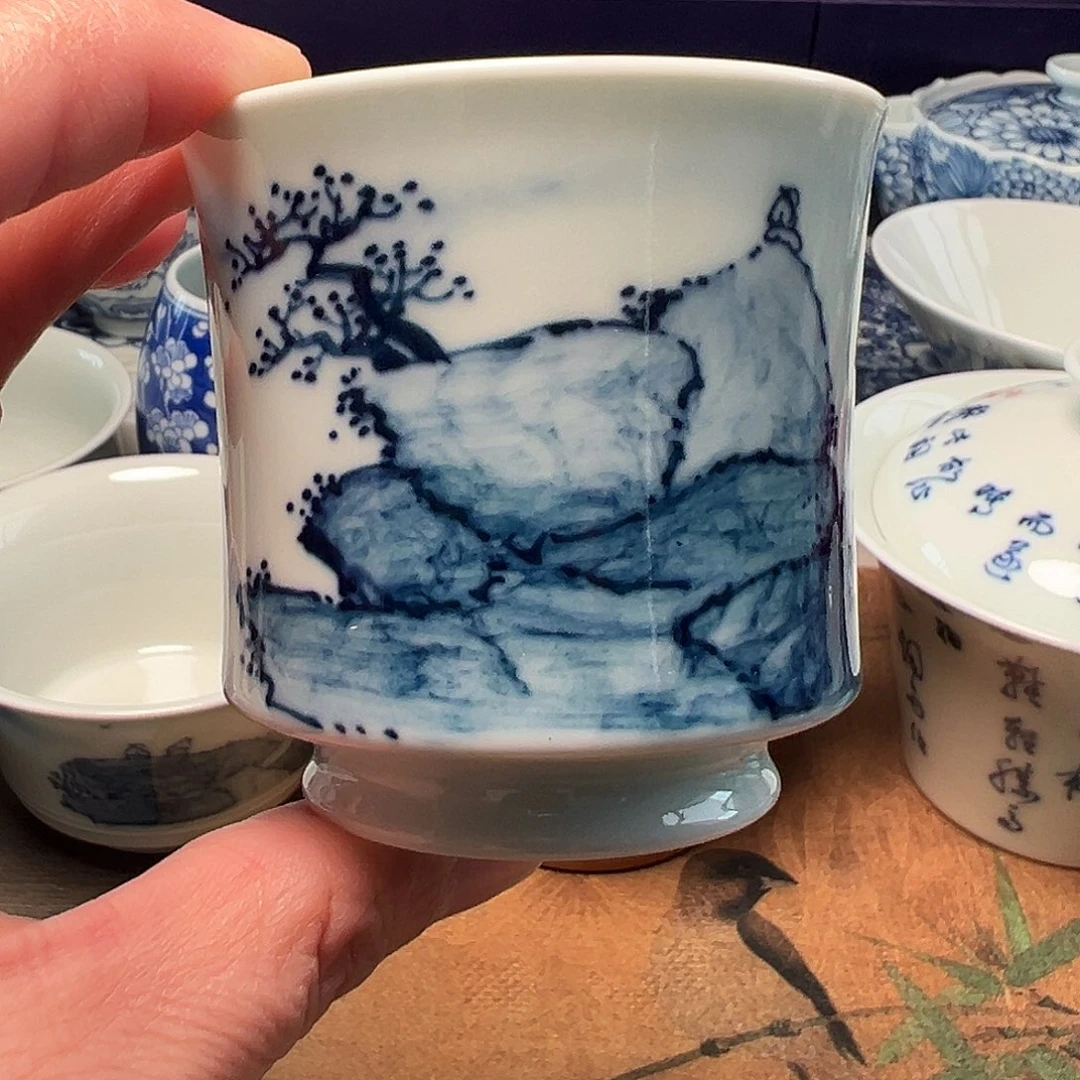 杯幽游居手绘青花主人杯瑕