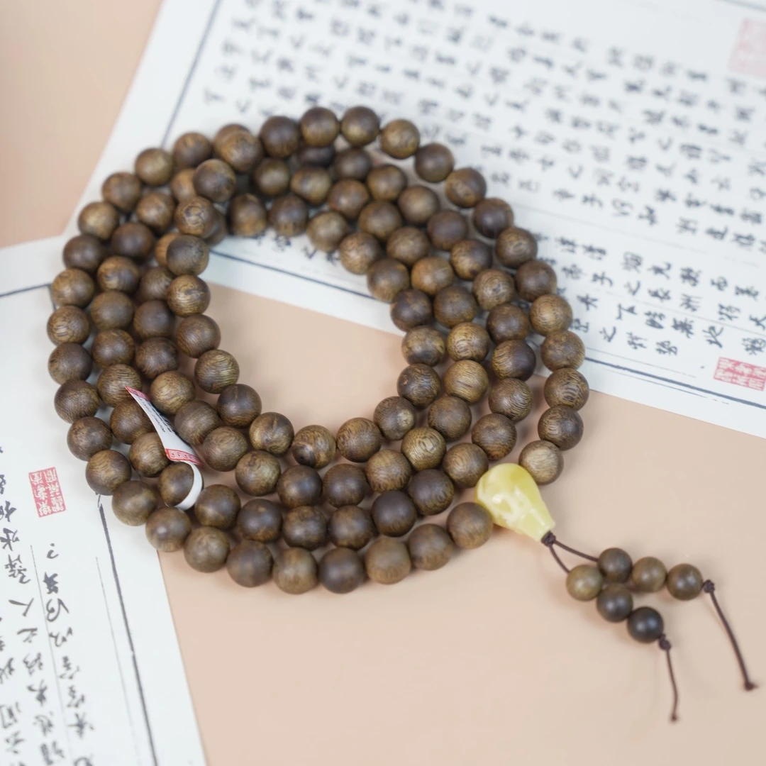 沉香沉香1.1*108颗蜜蜡三通设计款多圈手串62克32011592