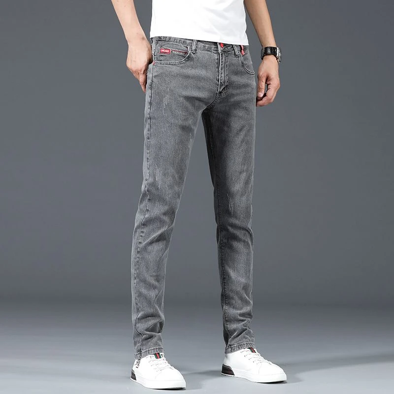 秋季休闲弹力烟灰色直筒男士潮流修身牛仔裤男款爆款2025新款1982