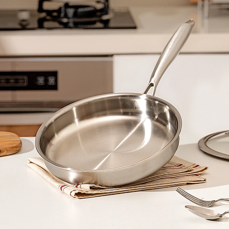 【摩登主妇】无涂层316平底锅不锈钢炒锅不粘锅电磁炉专用煎牛排锅