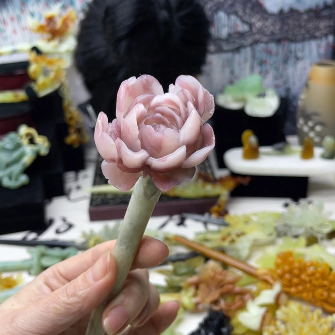 【闪购商品】蛇纹石玉发饰未镶嵌妖*
