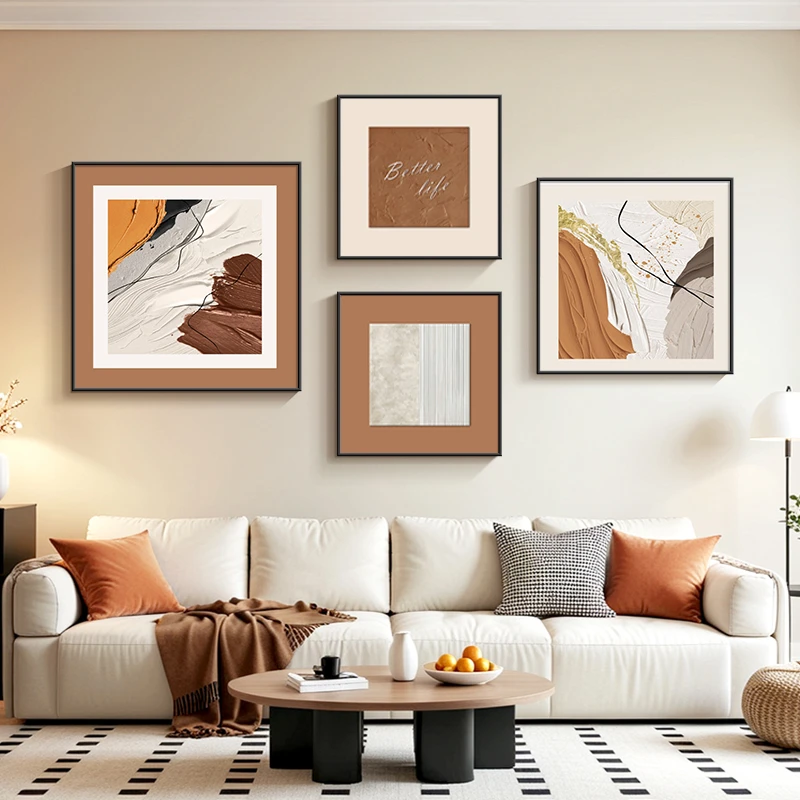 物竞择抽象艺术四联沙发背景墙装饰画现代简约餐厅墙面极简挂画