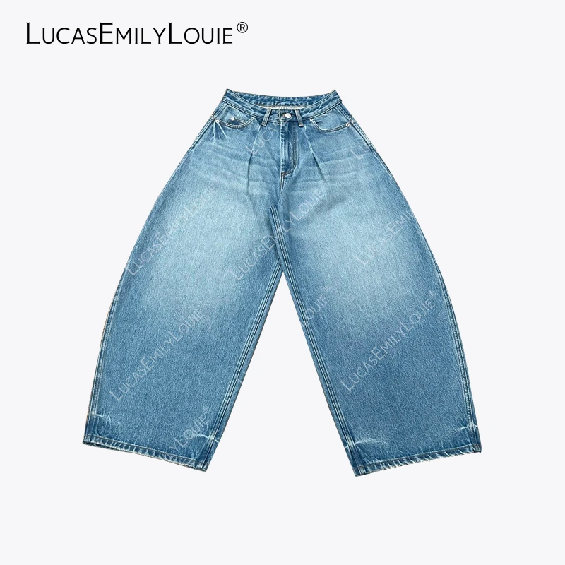 LUCASEMILYLOUIE欢姐0220复古休闲大阔腿水洗弯刀牛仔裤2511058